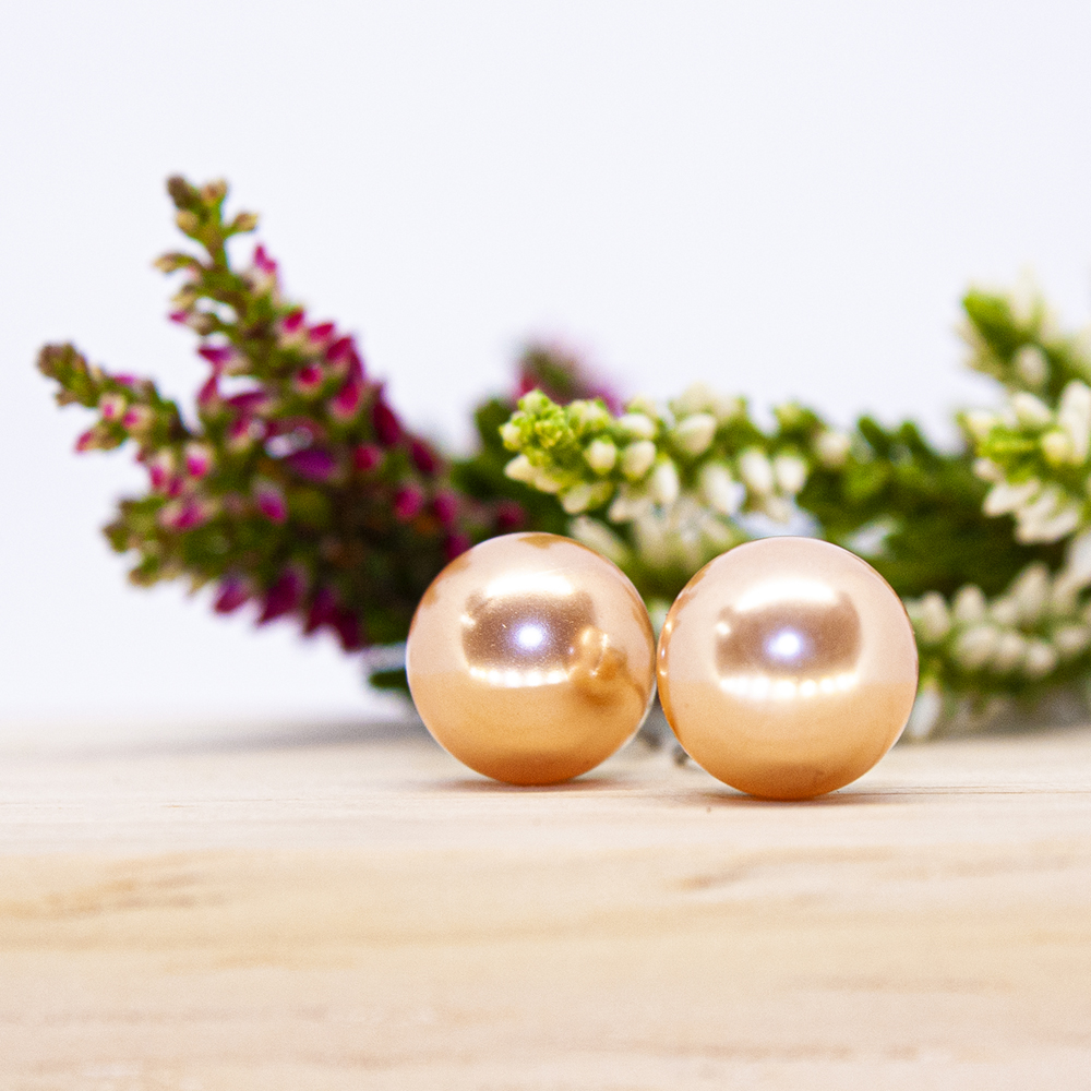 10mm Light Peach Pearl Earrings - 10mm Light Peach Pearl Earrings ES117 1