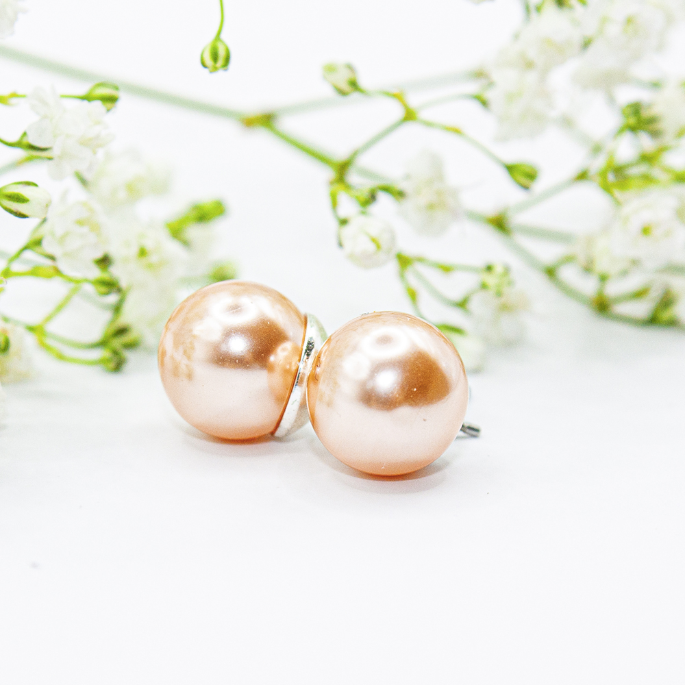 10mm Light Peach Pearl Earrings - 10mm Light Peach Pearl Earrings GT50 4