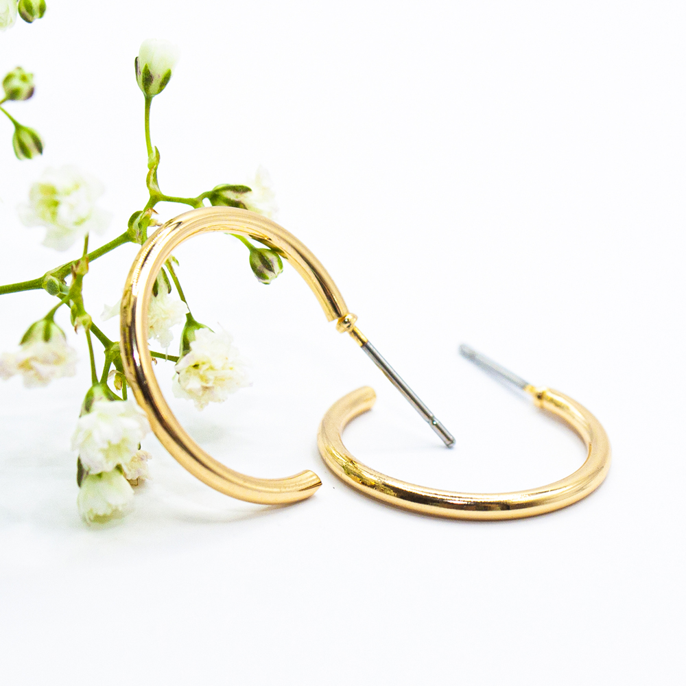 18mm Small Gold Posted Hoop Earrings - 18mm Small Gold Posted Hoop Earrings ES105 2
