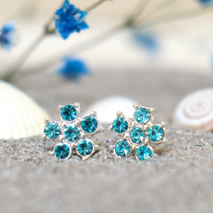 Turquoise Crystal Flower Stud Earrings