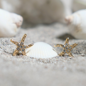 Gold Encrusted Starfish Stud Earrings