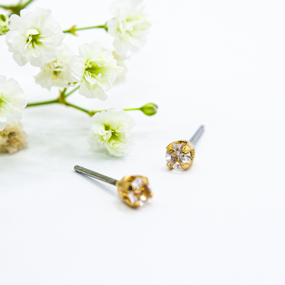 Crystal Gold Stud Earrings - 3mm / 4mm / 5mm / 6mm - 3mm Crystal Gold Stud Earrings ES306 2