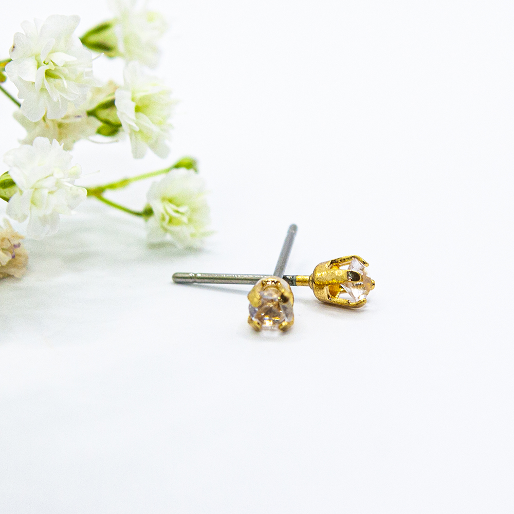 Crystal Gold Stud Earrings - 3mm / 4mm / 5mm / 6mm - 3mm Crystal Gold Stud Earrings ES306 3