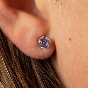 Lilac / Pink Cubic Zirconia Stud Earrings - 5mm