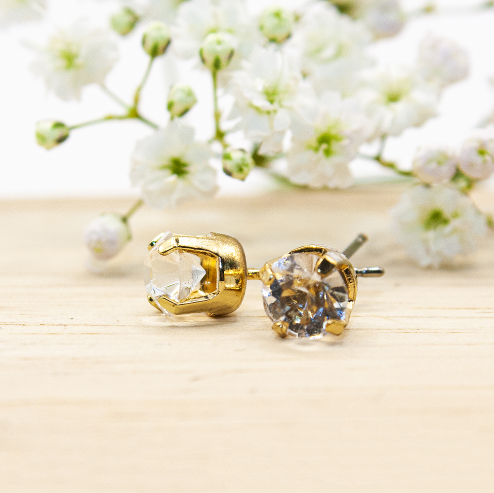 Crystal Gold Stud Earrings - 3mm / 4mm / 5mm / 6mm - 6mm Gold Crystal Stud Earrings ES23
