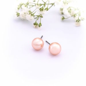 8mm Peach Pearl Stud Earrings