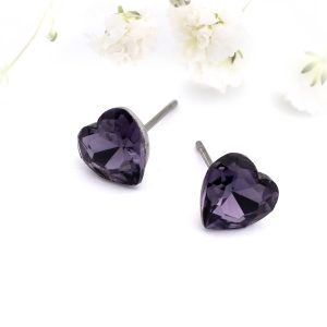 Amethyst Heart Stud Earrings