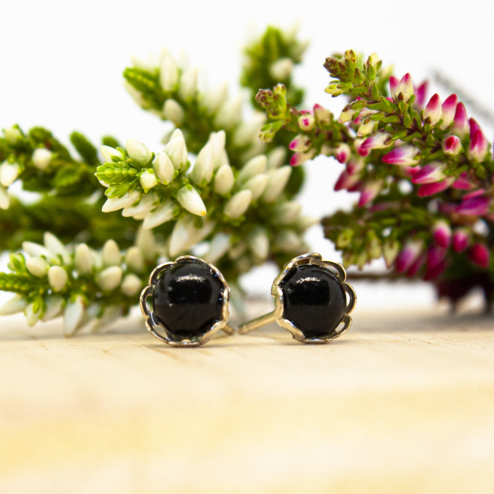 Black Round Lace Onyx Earrings - Black Round Lace Onyx Earrings ES314 3