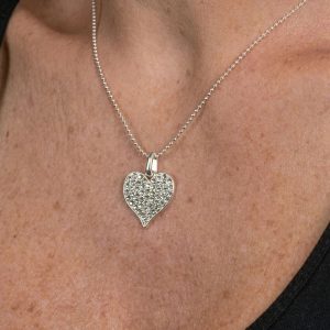 Silver CZ Encrusted Heart Necklace