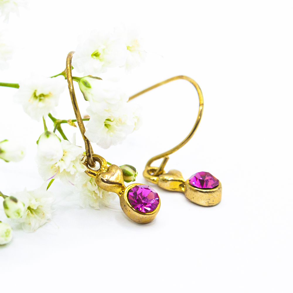 Gold & Cerise Pink / Navy Drop Earrings - Cerise Pink Gold Drop Earrings ES322 4