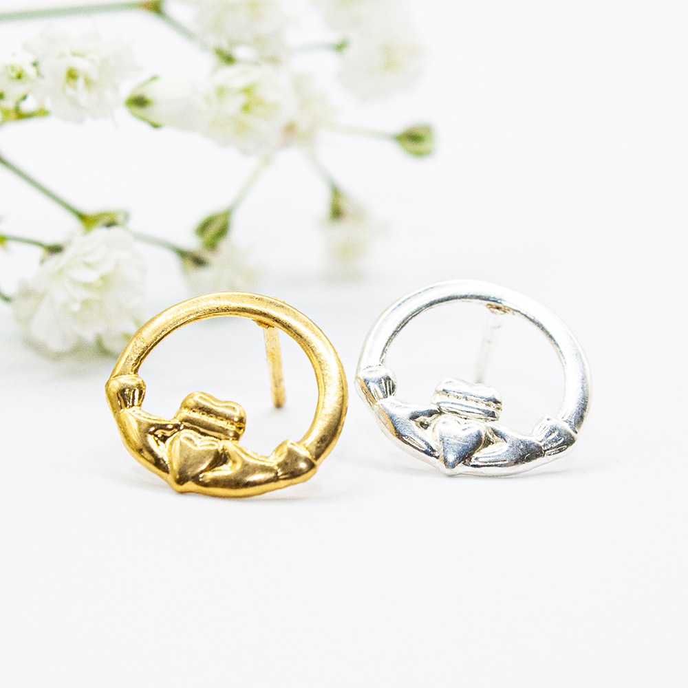 Silver / Gold Claddagh Earrings - Claddagh Stud Earrings 2