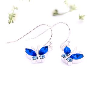 Clear / Blue Drop Earrings with Butterfly