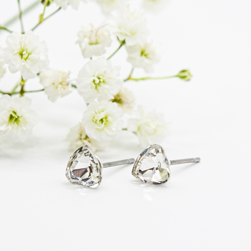 Crystal Heart Earrings - Pink / Clear - Crystal Heart Earrings – ES25