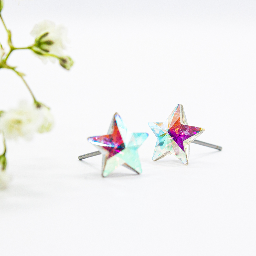 Crystal Star Stud Earrings - 2 Colour Options - Crystal Star Stud Earrings Iridescent ES75 1