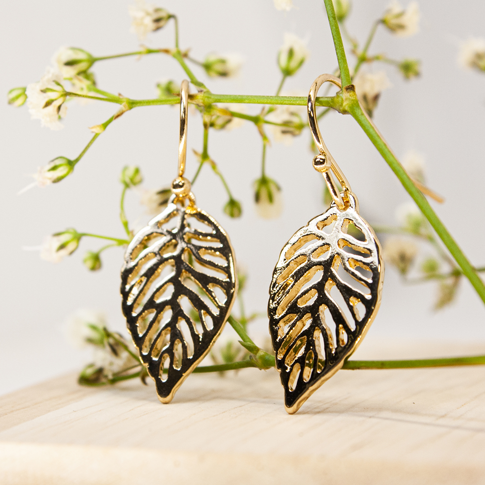 Gold / Silver Drop Leaf Earrings - ES112 Gold Drop Leaf Earrings 1
