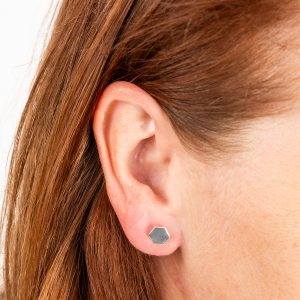 Silver Hexagon Stud Earrings