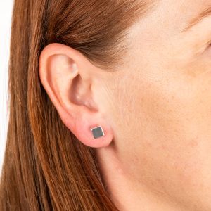 Silver Square Geometric Stud Earrings