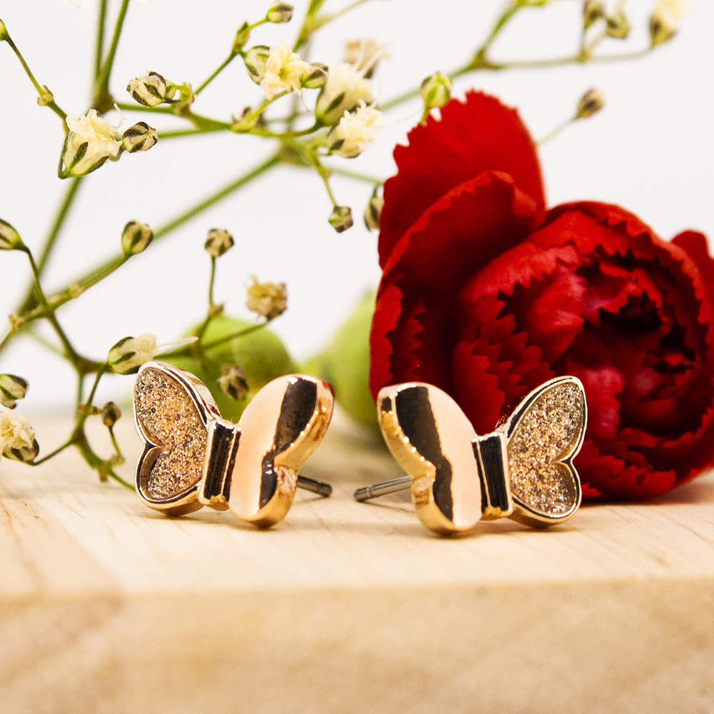 Rose Gold Diamante Butterfly Stud Earrings - ES18 Rose Gold Diamante Butterfly Stud Earrings 3