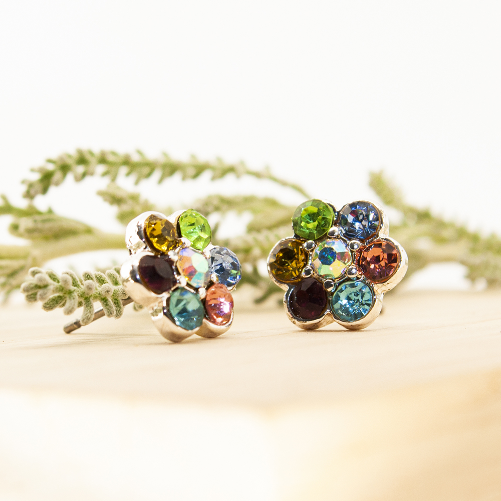 Crystal Flower Stud Earrings - 3 Colour Options - ES21 Crystal Flower Stud Earrings 2