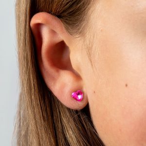Crystal Heart Earrings - Pink / Clear