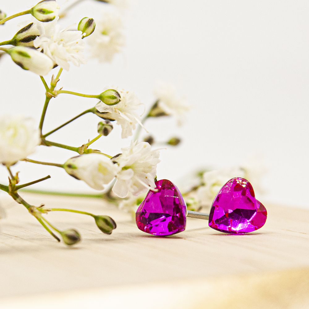 Crystal Heart Earrings - Pink / Clear - ES35 Pink Crystal Heart Earrings 2