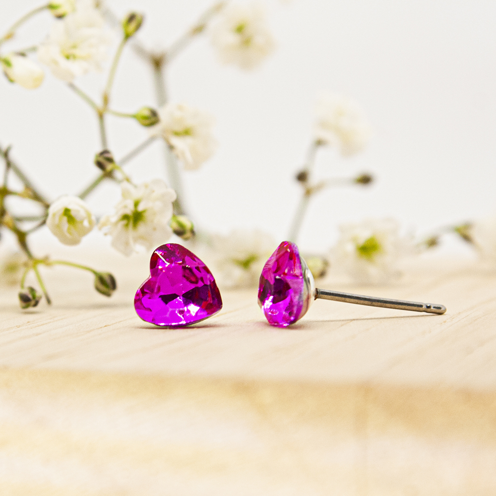 Crystal Heart Earrings - Pink / Clear - ES35 Pink Crystal Heart Earrings 3