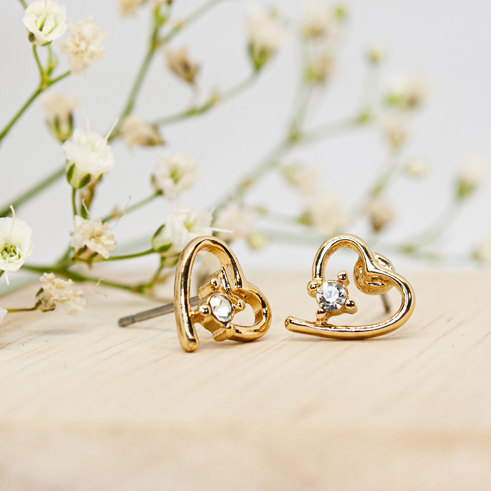 Gold / Silver Open Heart Crystal Earrings - ES85 Gold Open Heart Crystal Earrings 3