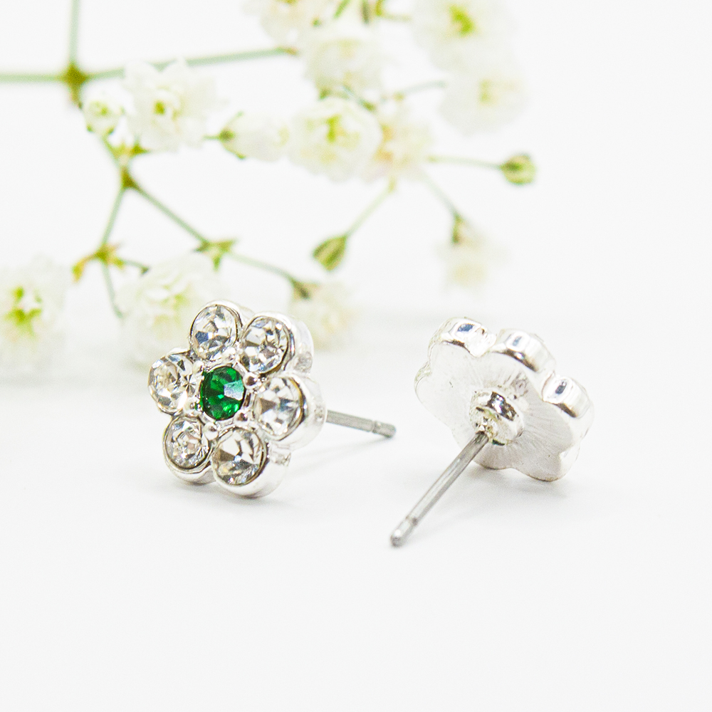 Crystal Flower Stud Earrings - 3 Colour Options - Emerald Clear Flower Stud Earrings – 3 Colour Options ES66 2