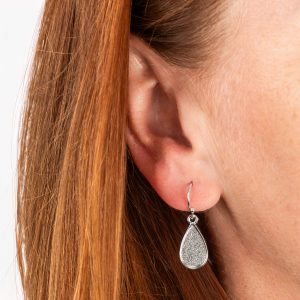 Silver Drop Earrings with Oval Glitter Insert