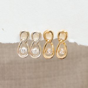 Gold / Silver Looped Earrings with Crystal Insert
