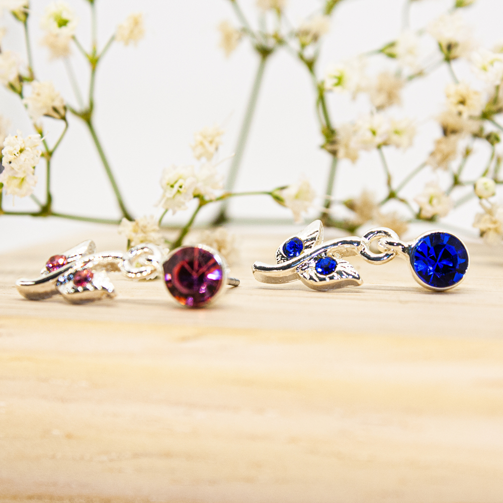 Blue / Pink Crystal Flower Earrings - GT76 GT104 Blue Pink Crystal Flower Earrings 2