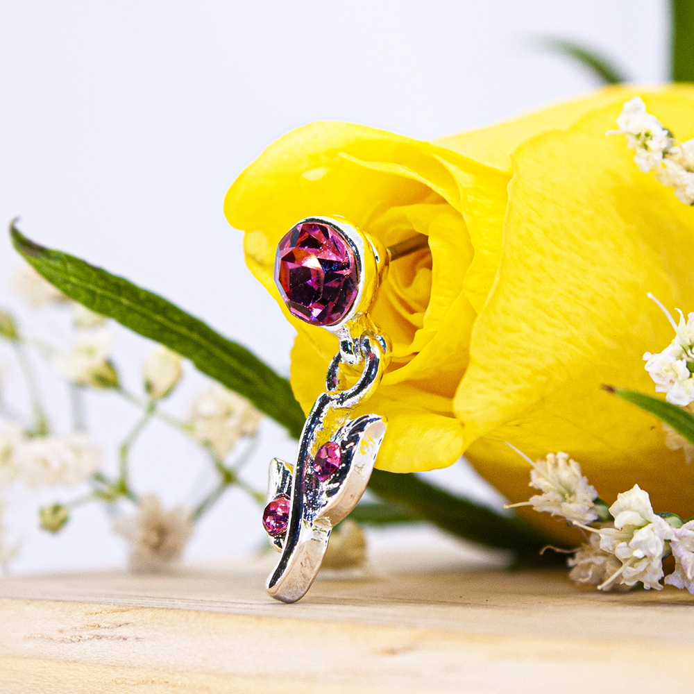 Blue / Pink Crystal Flower Earrings - GT76 Pink Crystal Flower Earrings 1