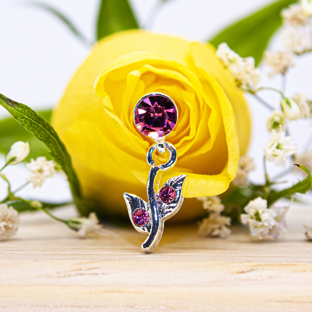 Blue / Pink Crystal Flower Earrings - GT76 Pink Crystal Flower Earrings 2