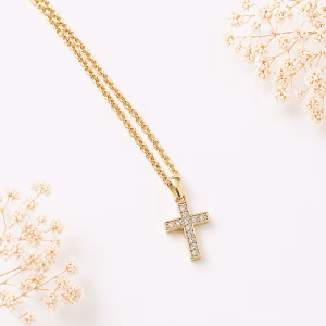 Gold CZ Cross Necklace