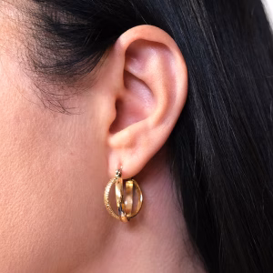 Gold Criss Cross Textured Hoop Earrings
