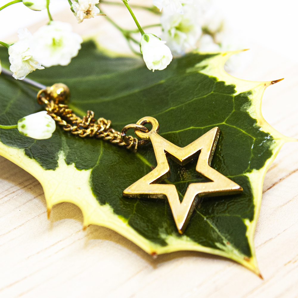 Silver / Gold Star Drop Earrings - Gold Drop Chain with Star ES324 2