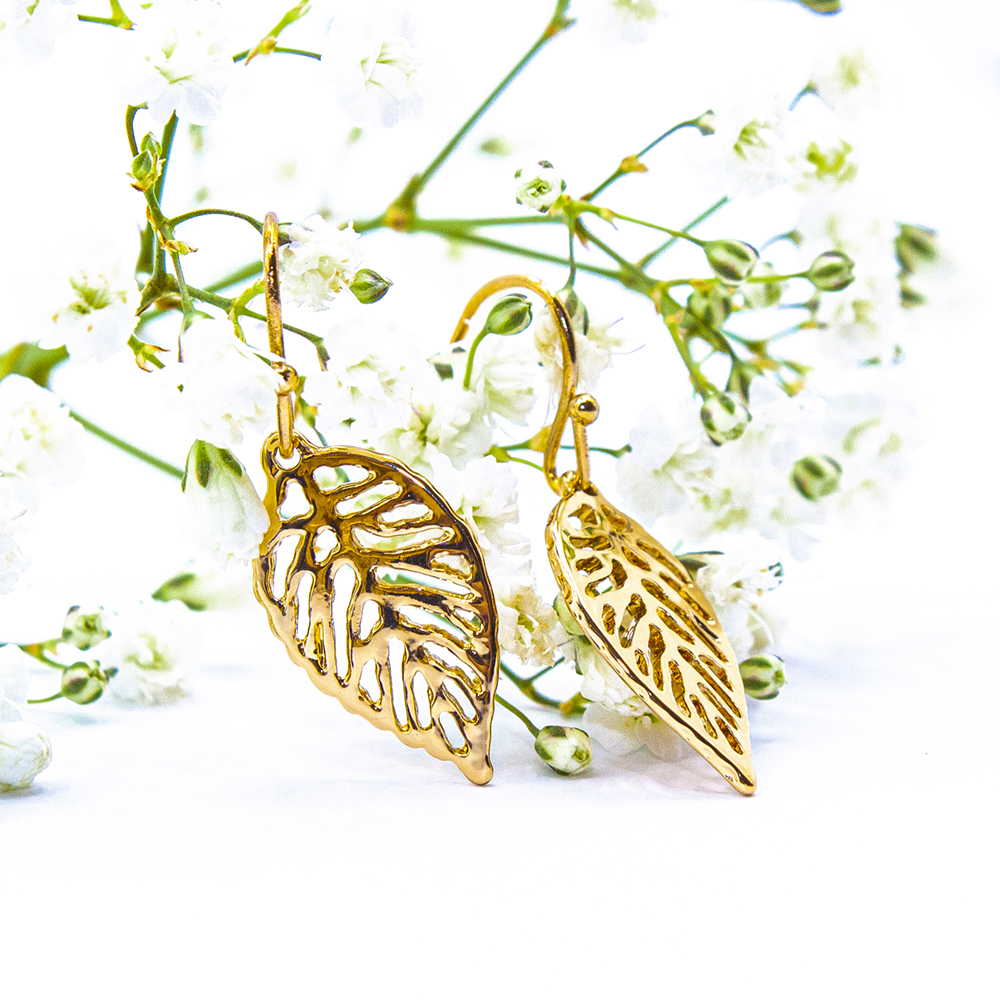 Gold / Silver Drop Leaf Earrings - Gold Drop Leaf Earrings ES112 3