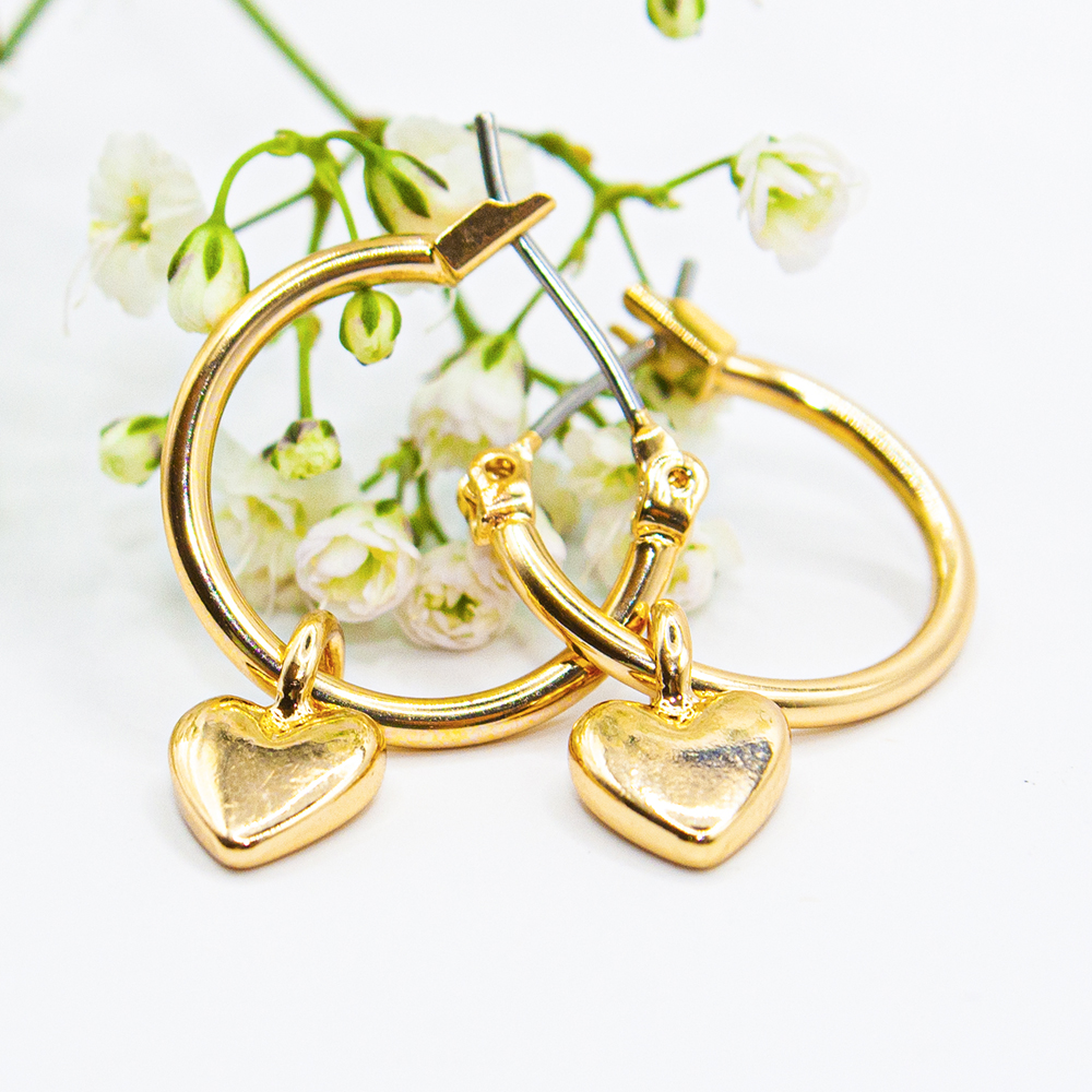 20mm Silver / Gold Hoop Earrings with Heart - Gold Heart Click Hoop GT23 2