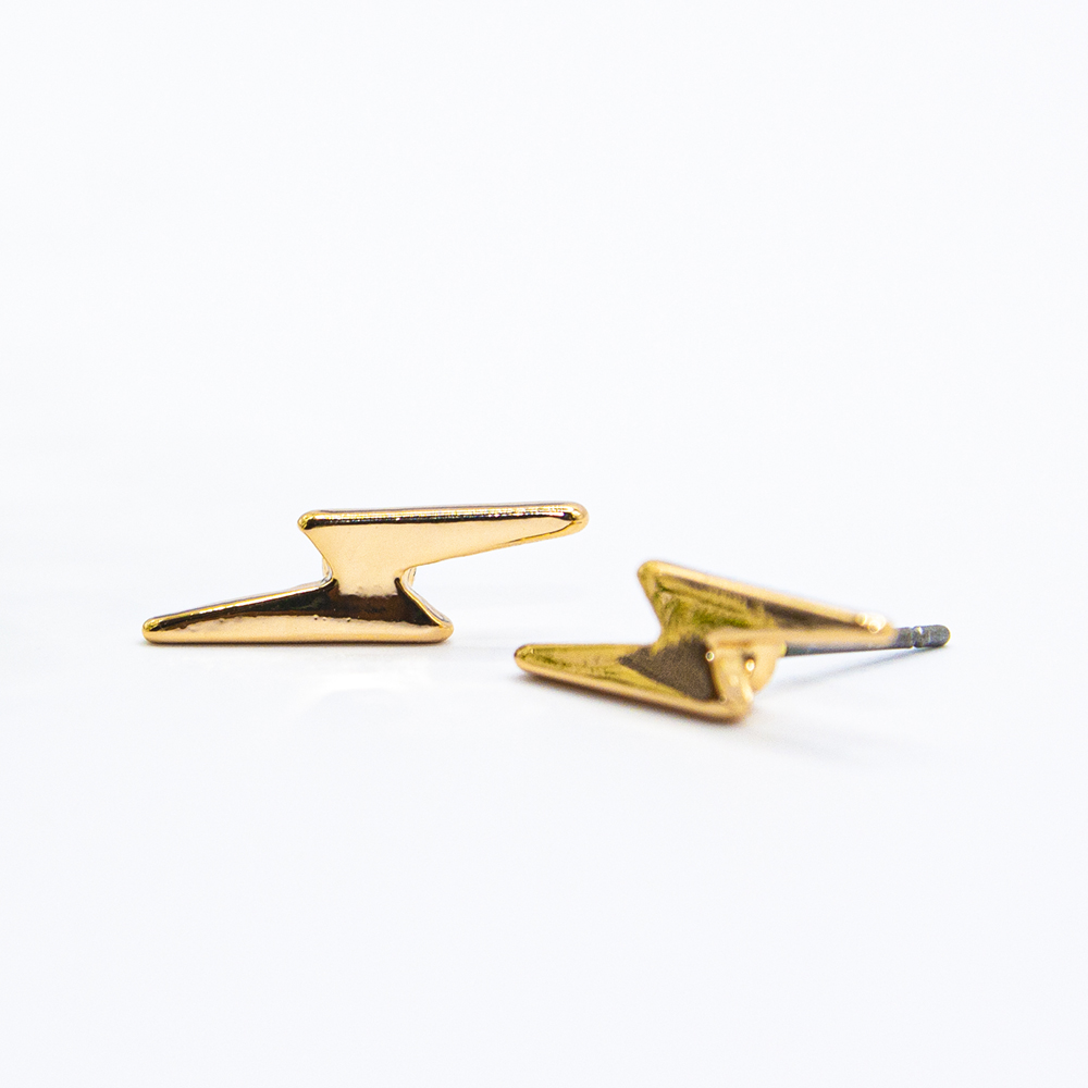 Gold Lightning Bolt Stud Earrings - Gold Lightning Bolt Stud Earrings ES45 2 1