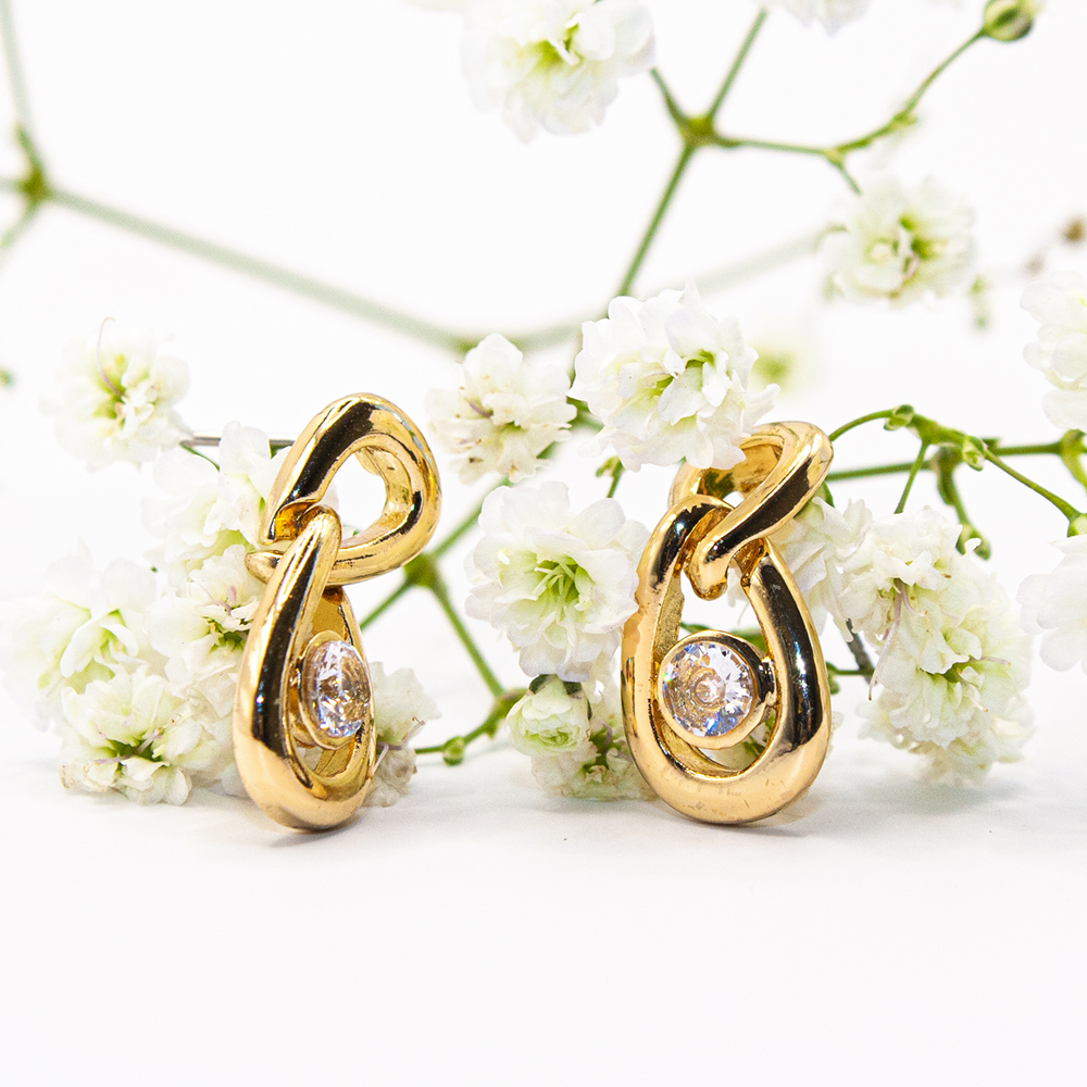 Gold / Silver Looped Earrings with Crystal Insert - Gold Looped Earrings with Crystal Insert GT123 2
