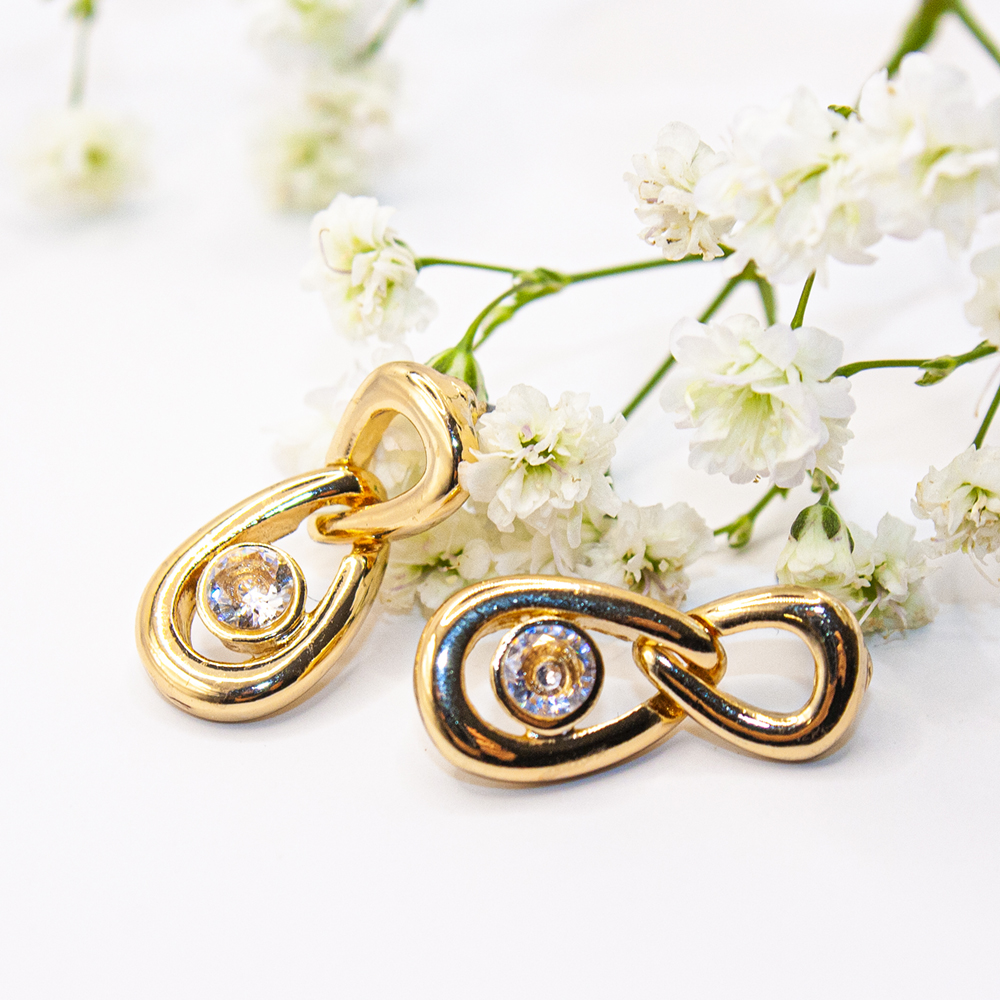 Gold / Silver Looped Earrings with Crystal Insert - Gold Looped Earrings with Crystal Insert GT123 3