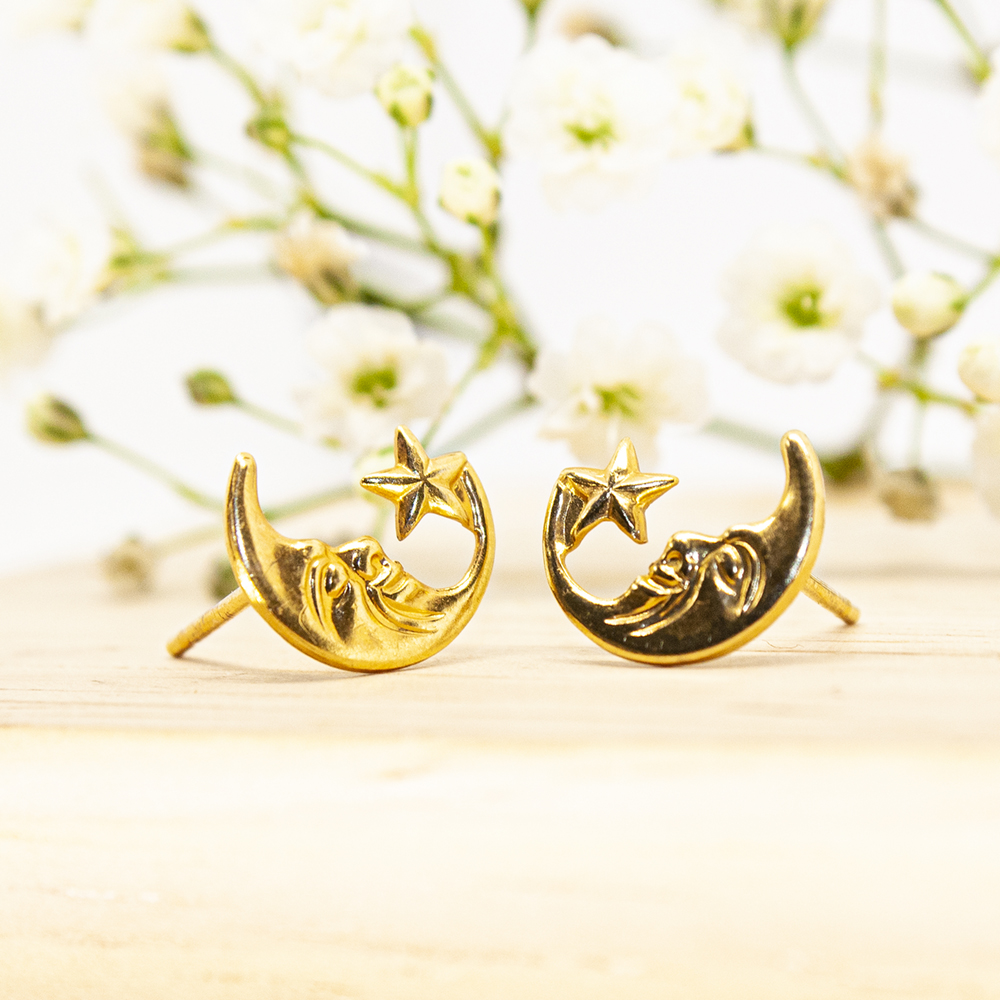 Gold Moon Earrings - Gold Moon with Star Earrings ES305 3