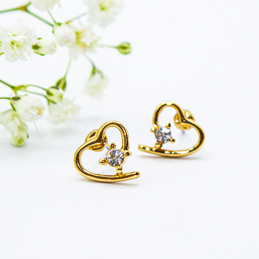 Gold / Silver Open Heart Crystal Earrings - Gold Open Heart Crystal Earrings ES85 3