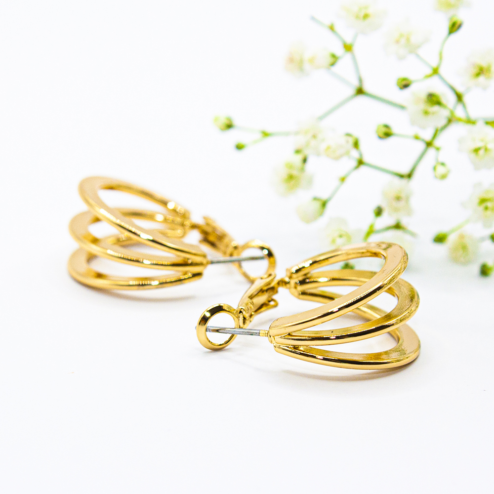 Gold Triple Hoop Earrings - Gold Triple Hoop Earrings ES109 4
