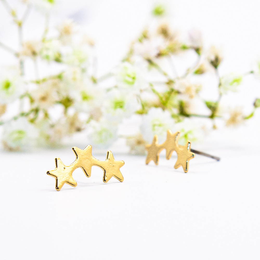 Gold / Silver Star Stud Earrings - Gold Triple Star Stud Earrings ES57 2