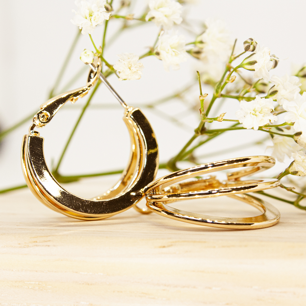 Gold Triple Hoop Earrings - IMG 0613