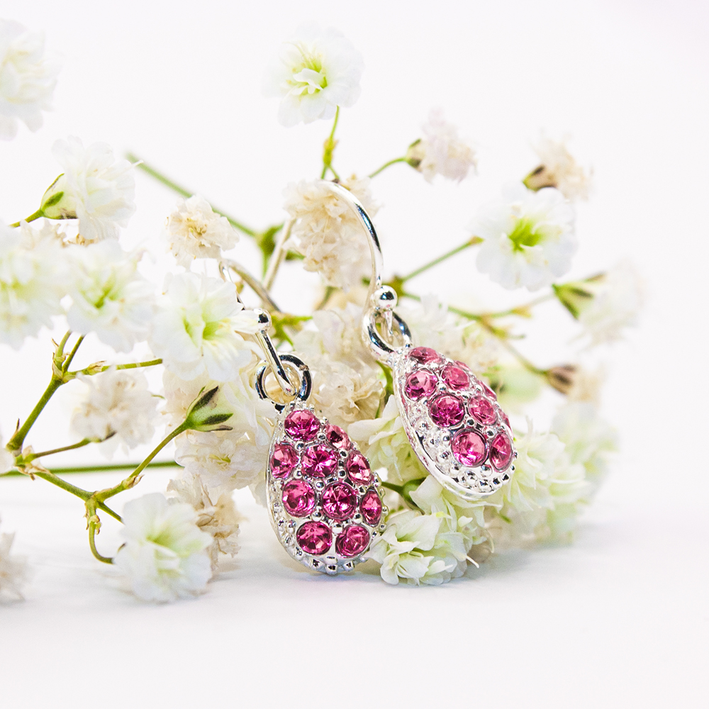 Multifaceted Crystal Drop Earrings - 4 Colour Options - Multifaceted Crystal Drop Earrings Pink ES44 1