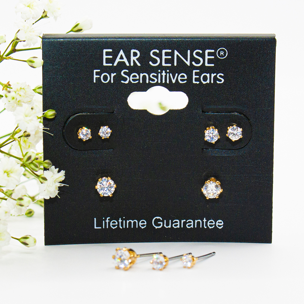 Multipack of 3 Small Gold Stud Earrings - Multipack of 3 small gold CZs Pack F