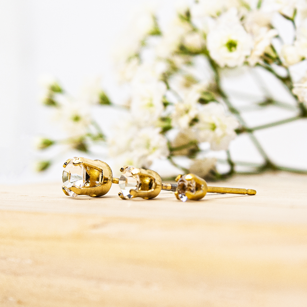 Multipack of 3 Smaller Gold Stud Earrings - Multipack of 3 small gold crystal stud earrings Pack F 6