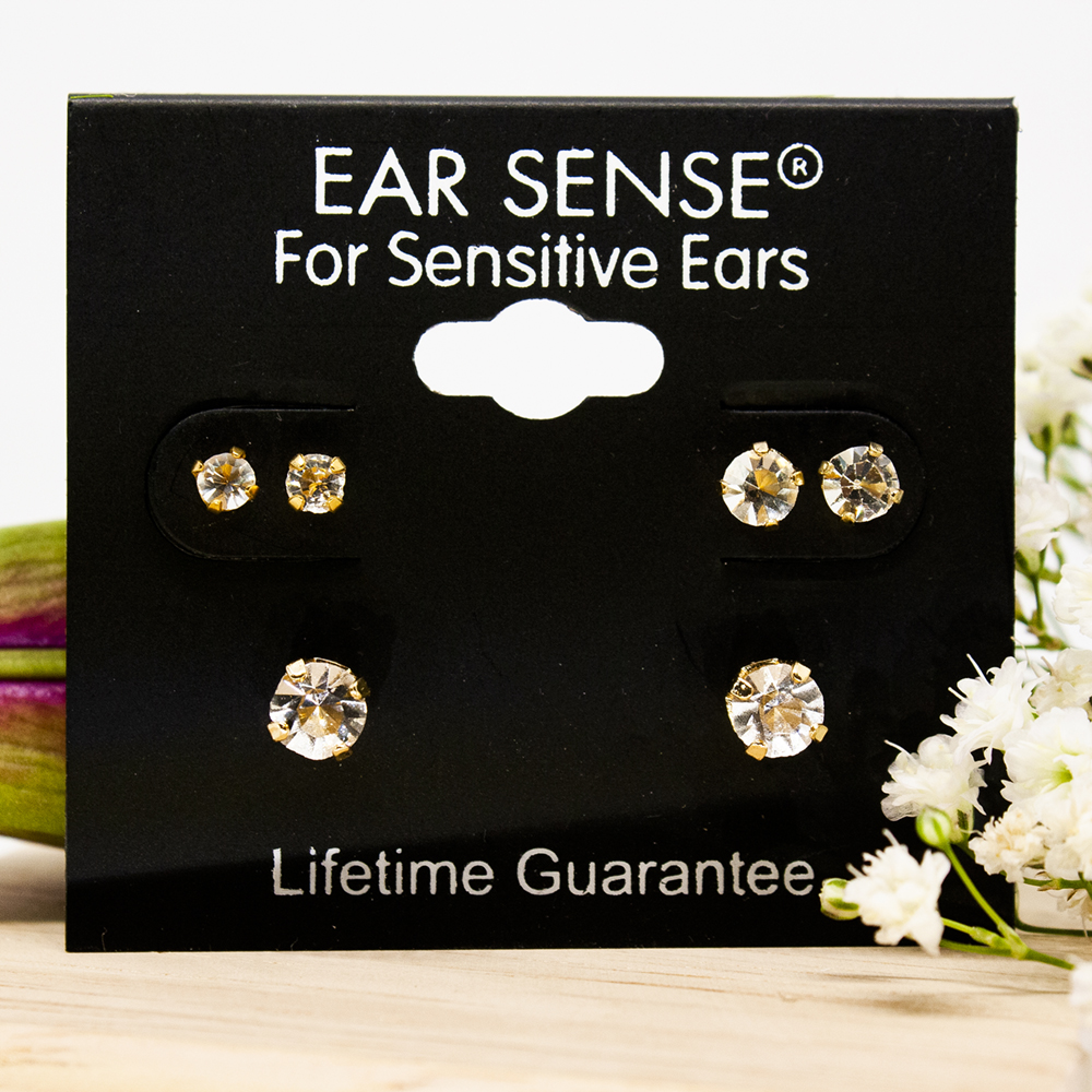 Multipack of 3 Smaller Gold Stud Earrings - Multipack of 3 small gold crystal stud earrings Pack F 7